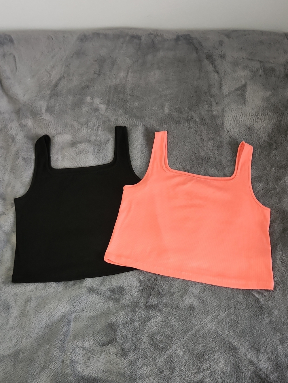 Old Navy Square Neck Crop Tank Tops - Black & Coral
